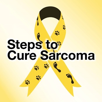 Steps to Cure Sarcoma - ribbon with footprints from people and animals